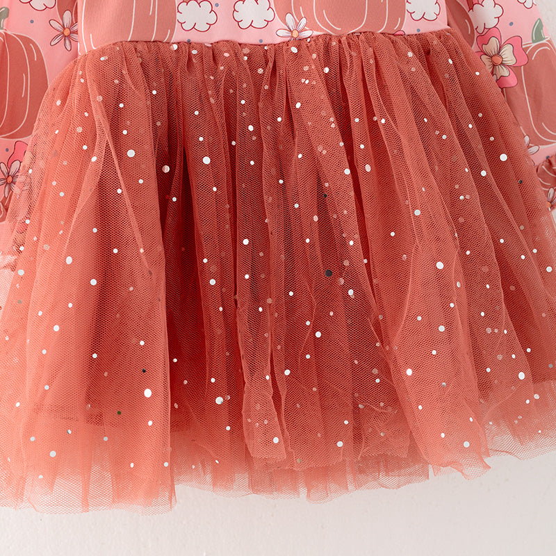 (In Stock Q2-4-1)Girls Thanksgiving Print Tulle Dress