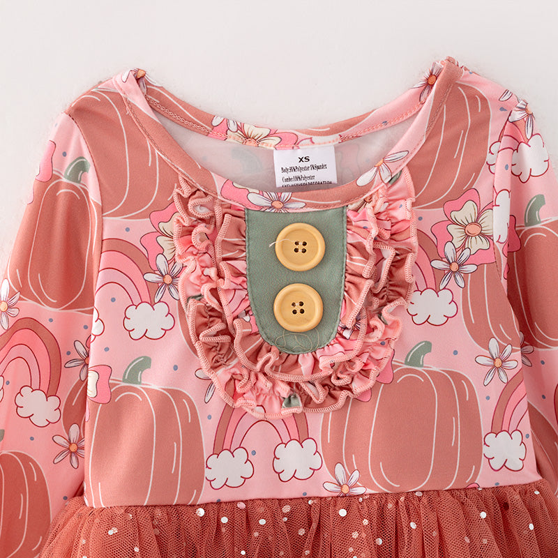 (In Stock Q2-4-1)Girls Thanksgiving Print Tulle Dress