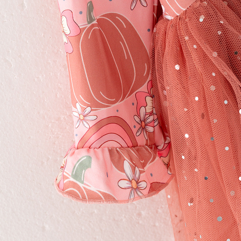(In Stock Q2-4-1)Girls Thanksgiving Print Tulle Dress
