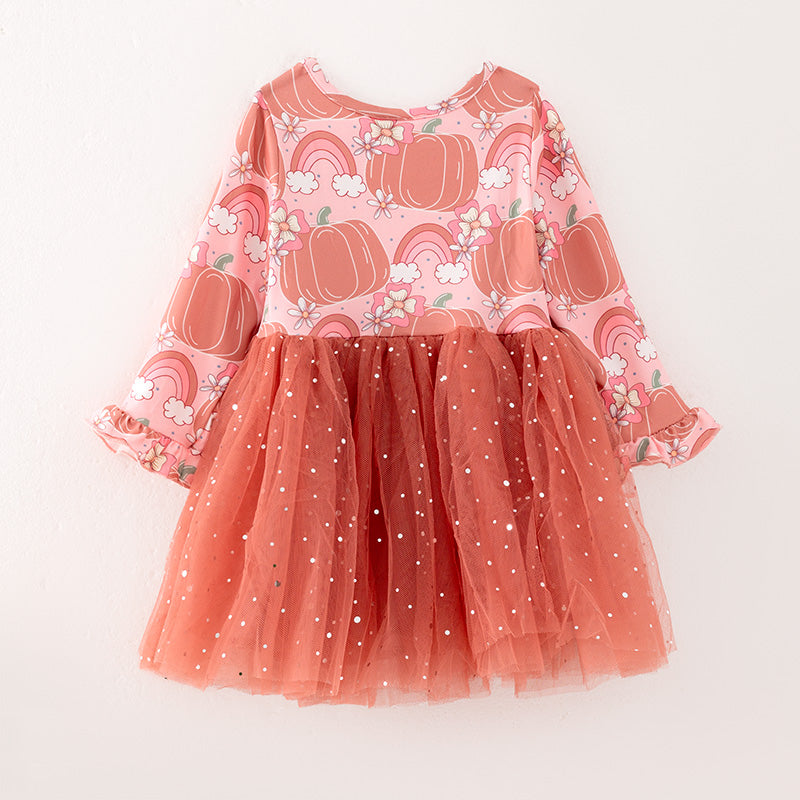 (In Stock Q2-4-1)Girls Thanksgiving Print Tulle Dress