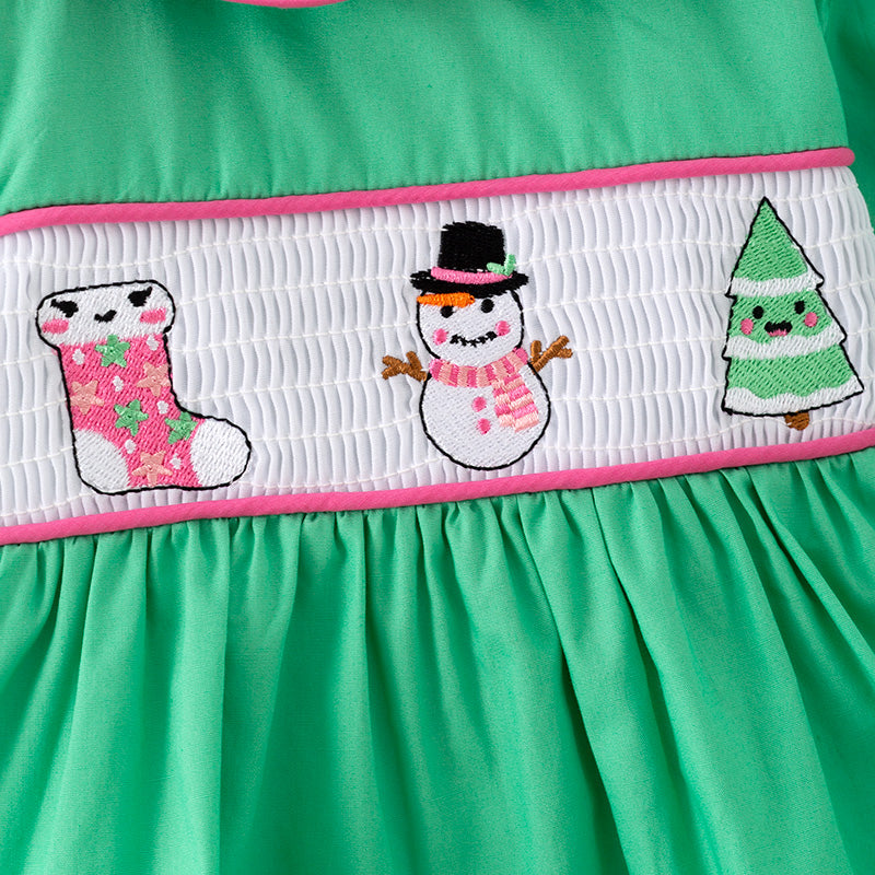 (In Stock)Toddler Girls Christmas Embroidery Smocked Bloomer Set(Nose problem)