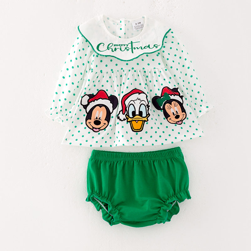 (In Stock A5-2-3) Baby Girls Christmas Cartoon Embroided Romper Set