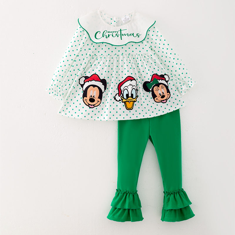 (In Stock A5-4-3)Girls Christmas Cartoon Embroided Outfit Set