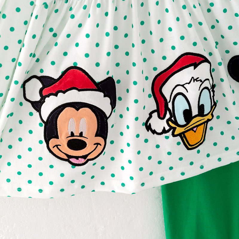 (In Stock A5-4-3)Girls Christmas Cartoon Embroided Outfit Set