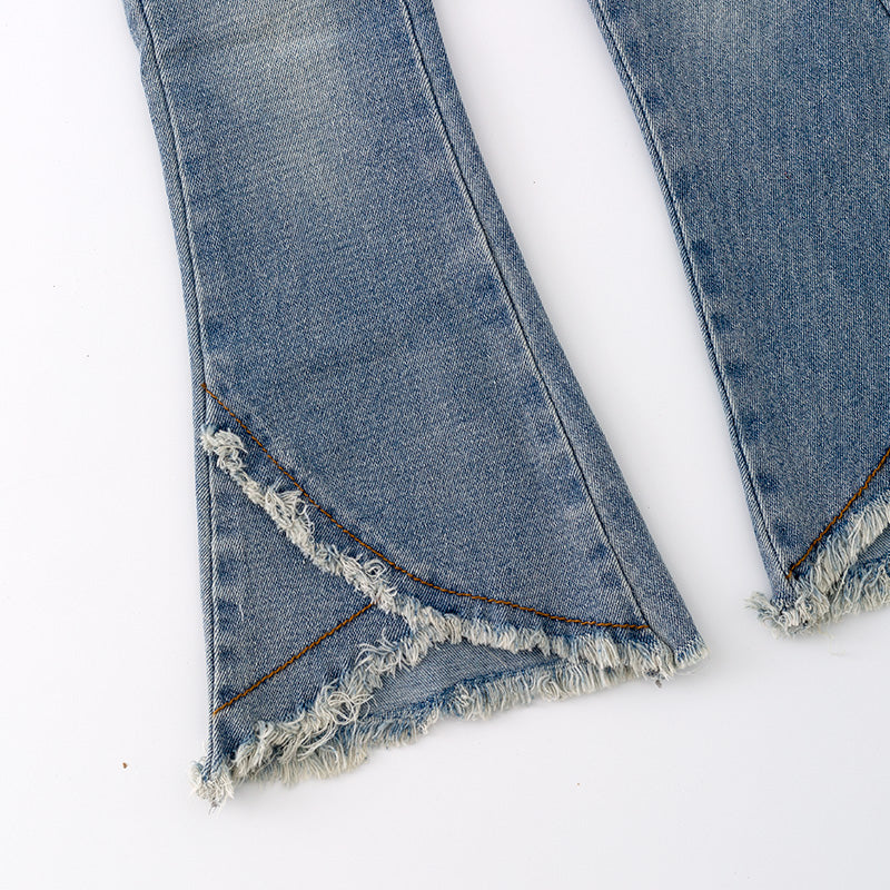 (In Stock)One Pack(7 Pieces total) Sale Girls Light Blue Denim Bell Pants