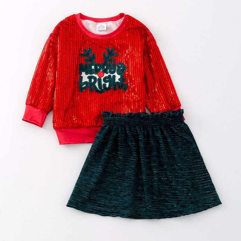 (In Stock A6-4-3)Girls Christmas Embroidery Skirt Set