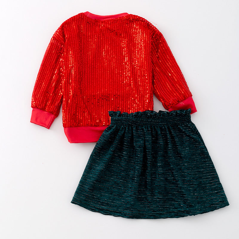 (In Stock A6-4-3)Girls Christmas Embroidery Skirt Set