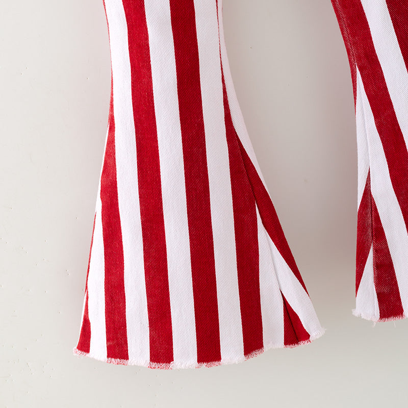 (In Stock)Girls Fall&Winter Red Stripe Flared Jeans