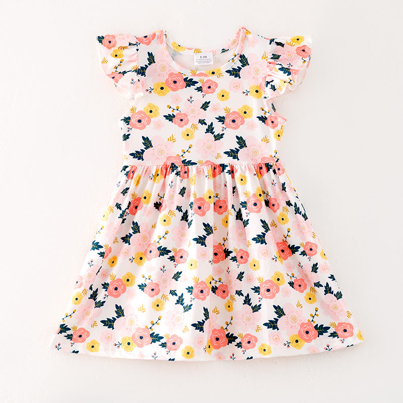 (In Stock)Girls Spring and Summer Floral Print Dress 3 Pieces