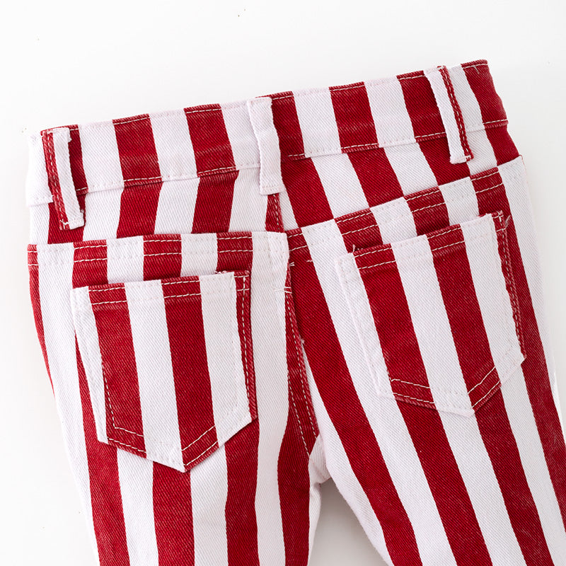 (In Stock)Girls Fall&Winter Red Stripe Flared Jeans
