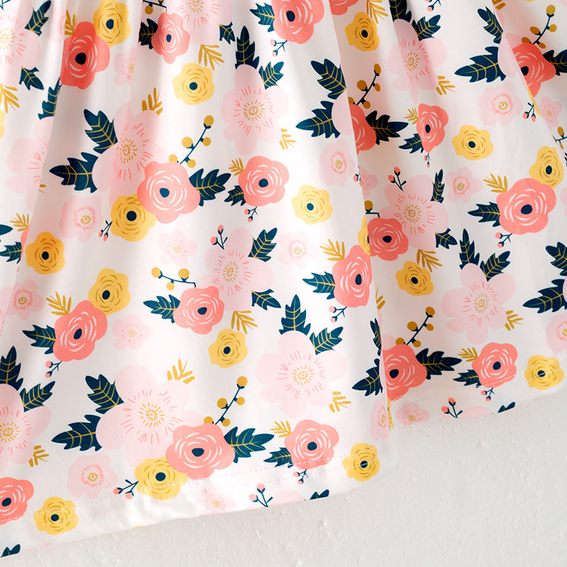 (In Stock)Girls Spring and Summer Floral Print Dress 3 Pieces