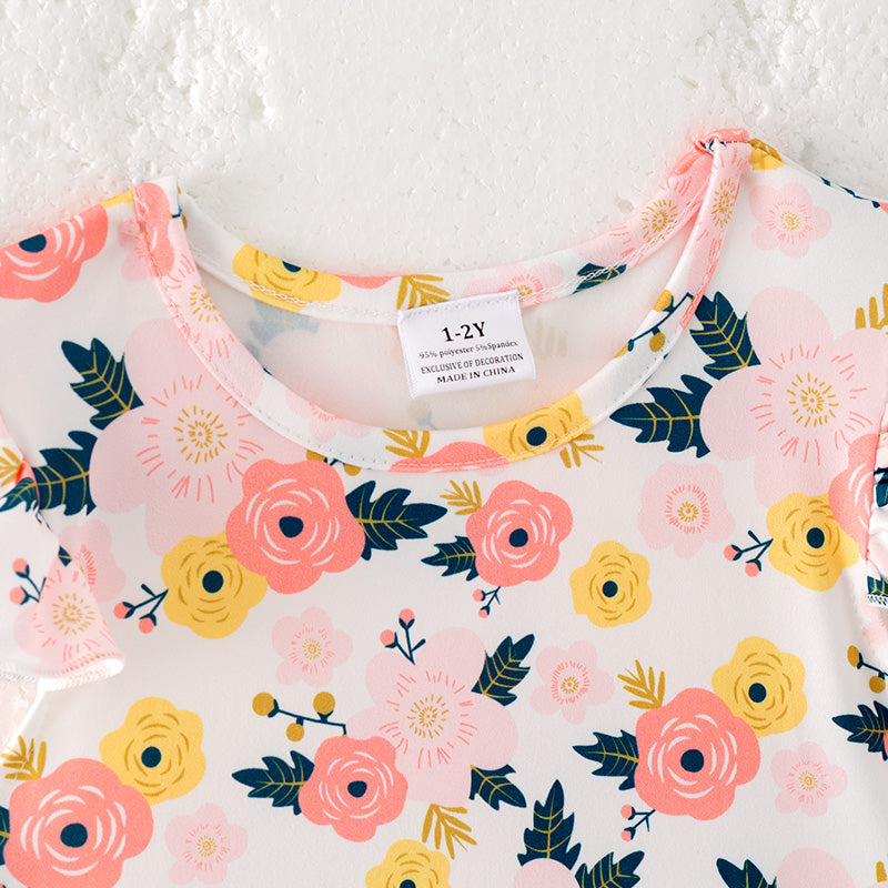 (In Stock)Girls Spring and Summer Floral Print Dress 3 Pieces