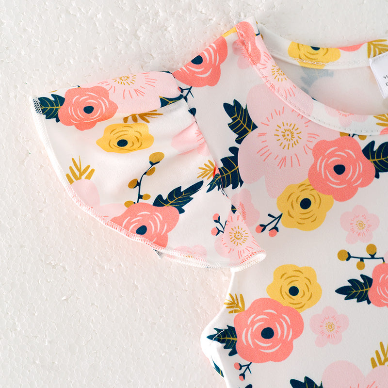 (In Stock)Girls Spring and Summer Floral Print Dress 3 Pieces