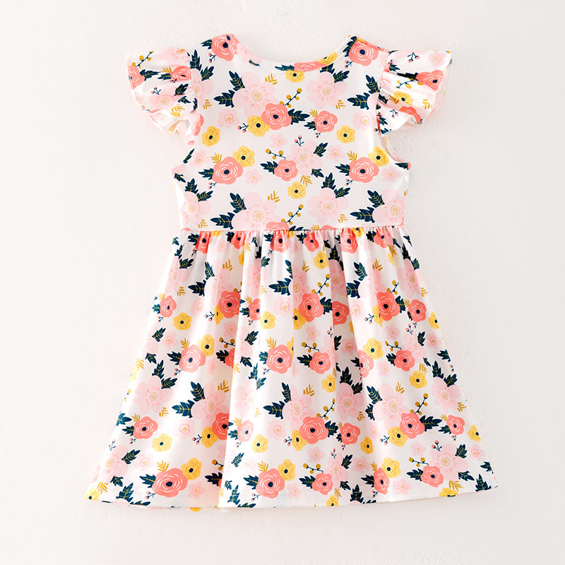 (In Stock)Girls Spring and Summer Floral Print Dress 3 Pieces