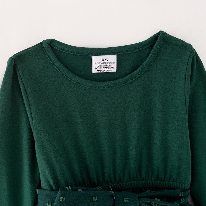 (In Stock L37-4-3)Girls Fall Dark Green Swiss Dot Dress