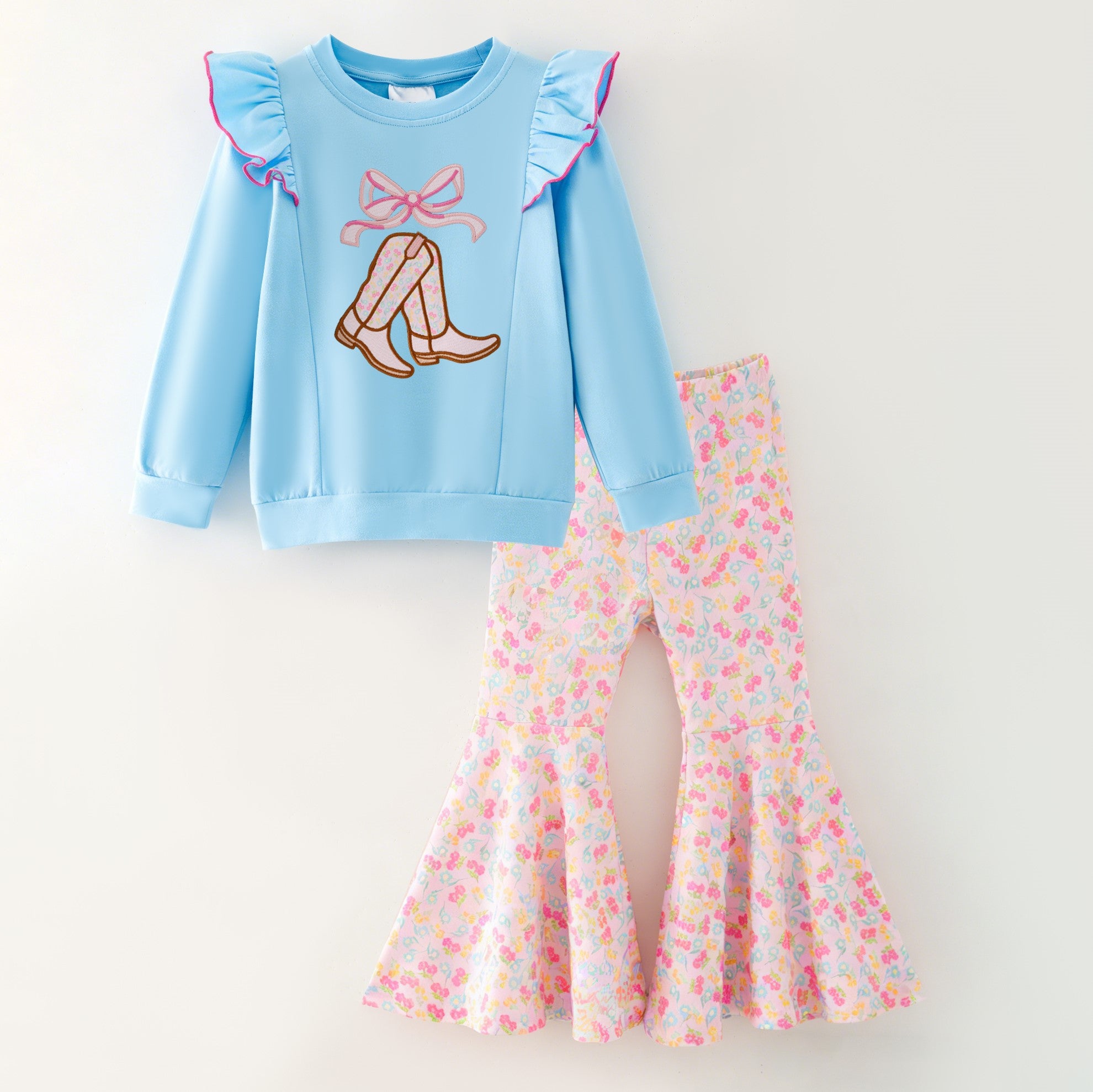 (In Stock)Sisters Fall Boots Applique Ruffle Outfit Set&Romper