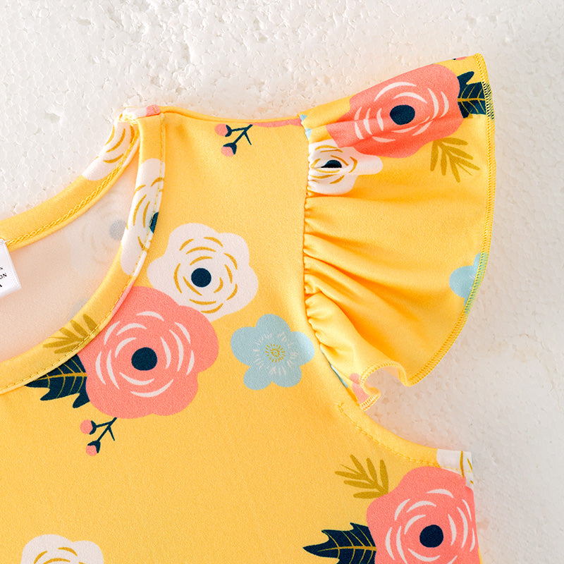 (In Stock)Girls Spring and Summer Floral Print Dress 3 Pieces