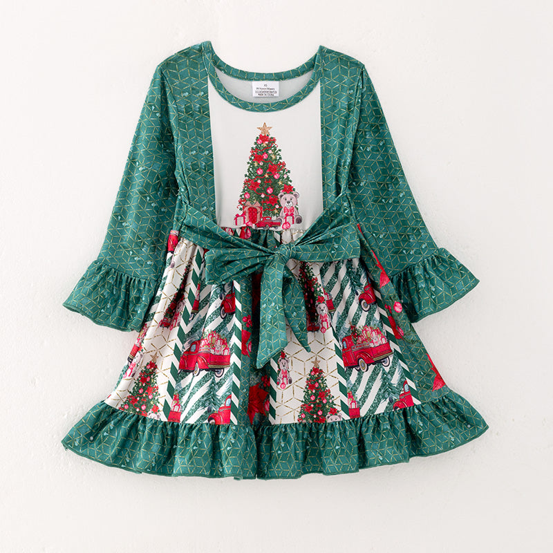 (In Stock L37-2-1)Girls Christmas Print Dress
