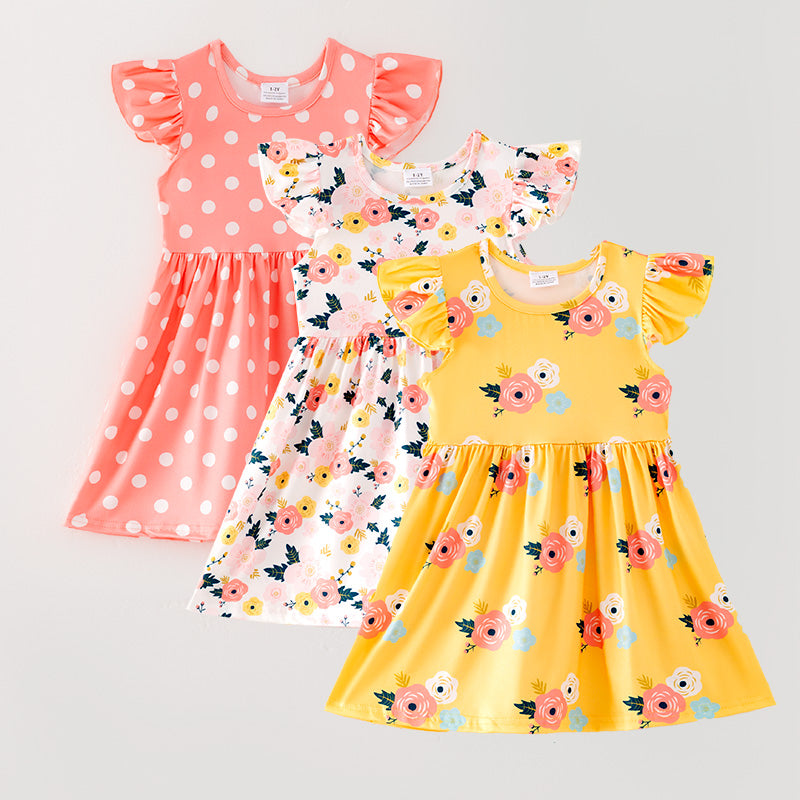 (In Stock)Girls Spring and Summer Floral Print Dress 3 Pieces