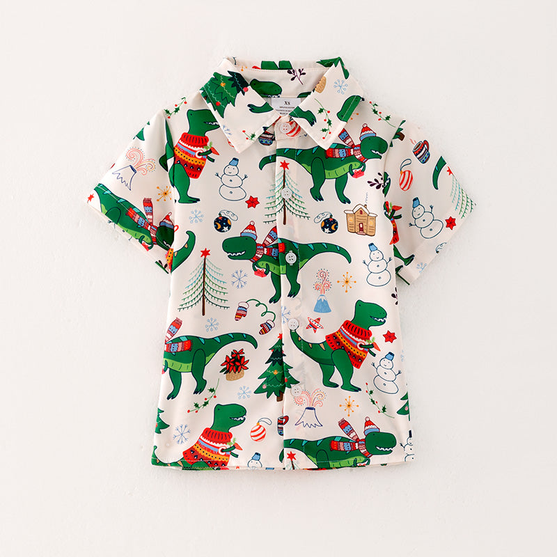 (PRE ORDER)Boys Christmas Dinosaur Print Shirt