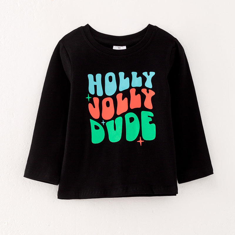 (In StockL29-1-1)Boys Christmas “HOLLY JOLLY DUDE” Print Top