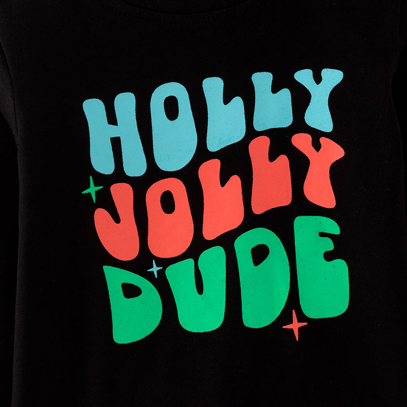 (In StockL29-1-1)Boys Christmas “HOLLY JOLLY DUDE” Print Top