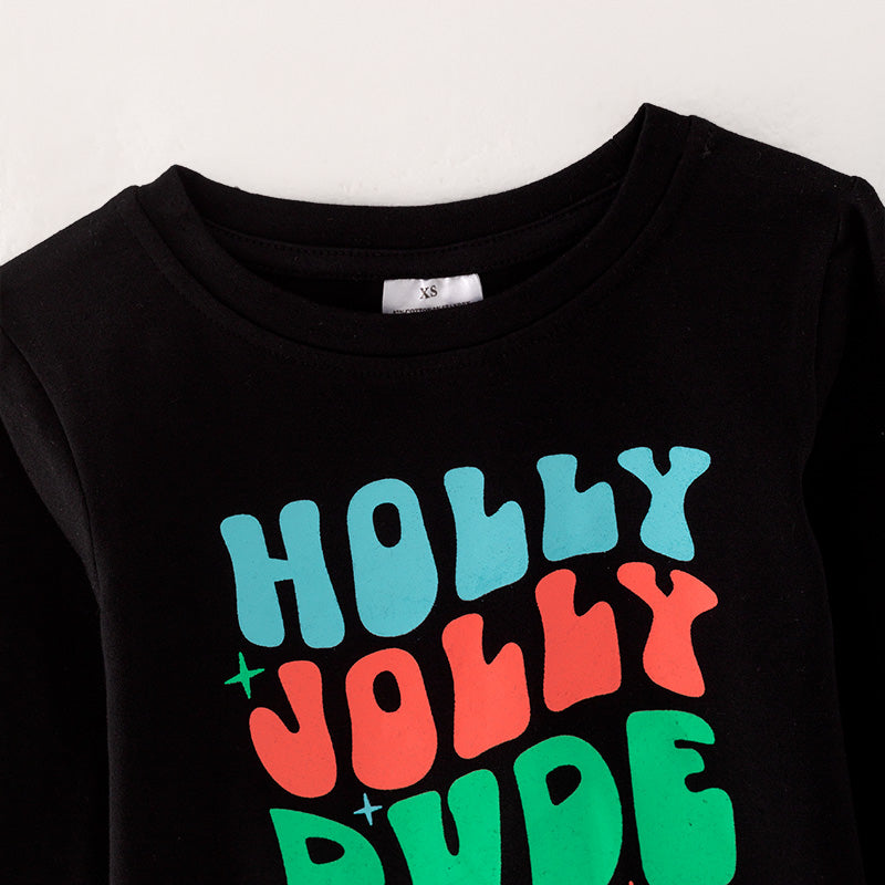 (In StockL29-1-1)Boys Christmas “HOLLY JOLLY DUDE” Print Top