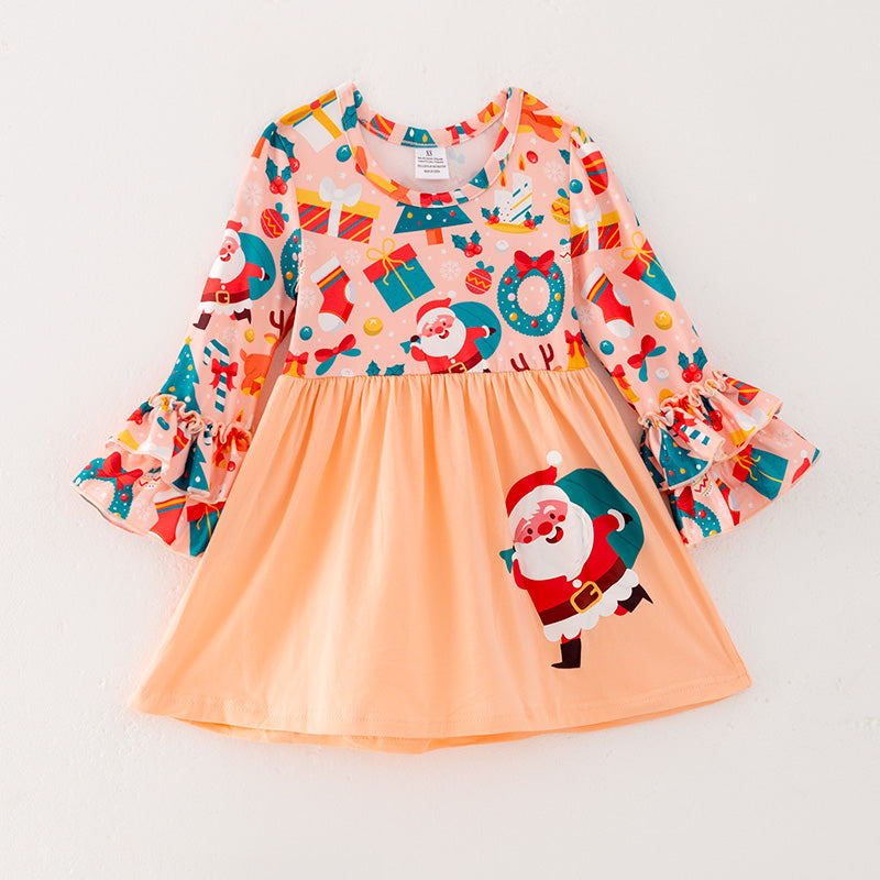 (In Stock L28-4-2)Girls Christmas Print Dress