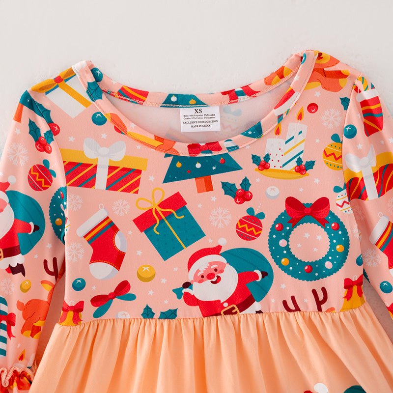(In Stock L28-4-2)Girls Christmas Print Dress