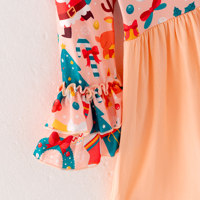 (In Stock L28-4-2)Girls Christmas Print Dress