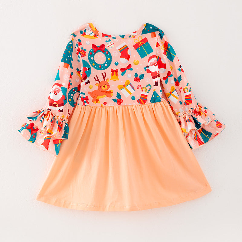 (In Stock L28-4-2)Girls Christmas Print Dress