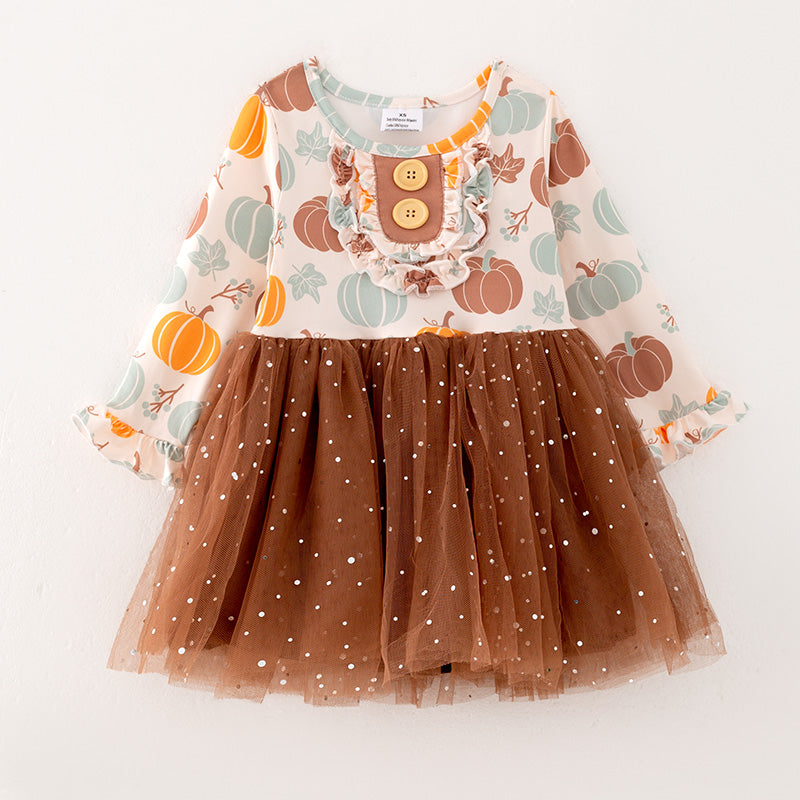 (In Stock L7-4-1)Girls Thanksgiving Print Tulle Dress