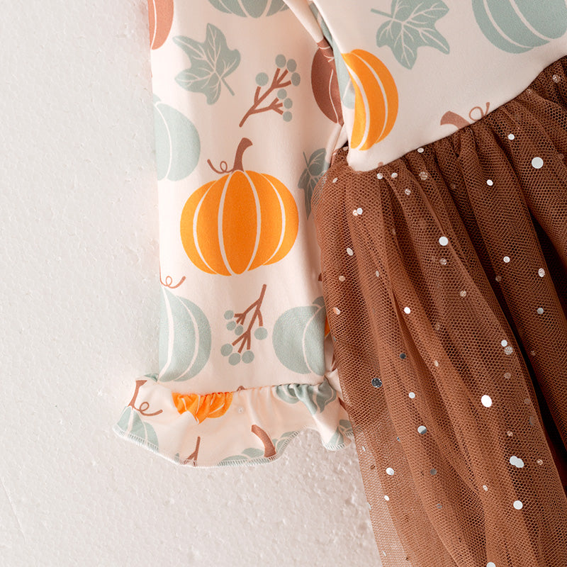 (In Stock L7-4-1)Girls Thanksgiving Print Tulle Dress