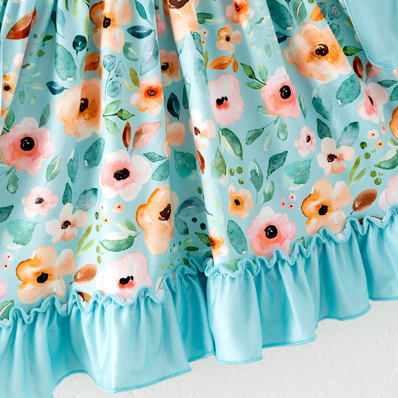 (In Stock)Girls Spring and Summer Floral Print Dress