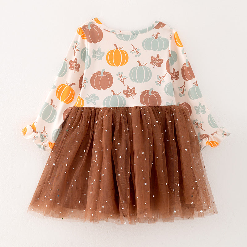 (In Stock L7-4-1)Girls Thanksgiving Print Tulle Dress