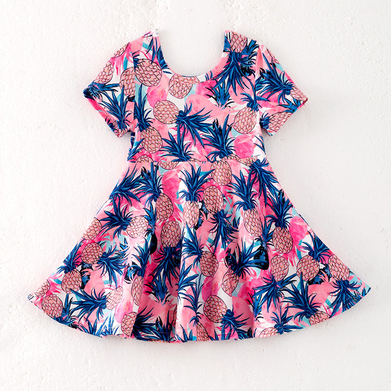 Campana Girls Ivy Long Sleeve Dress - Pineapple Technicolour  Print - Navy Blue main image 1