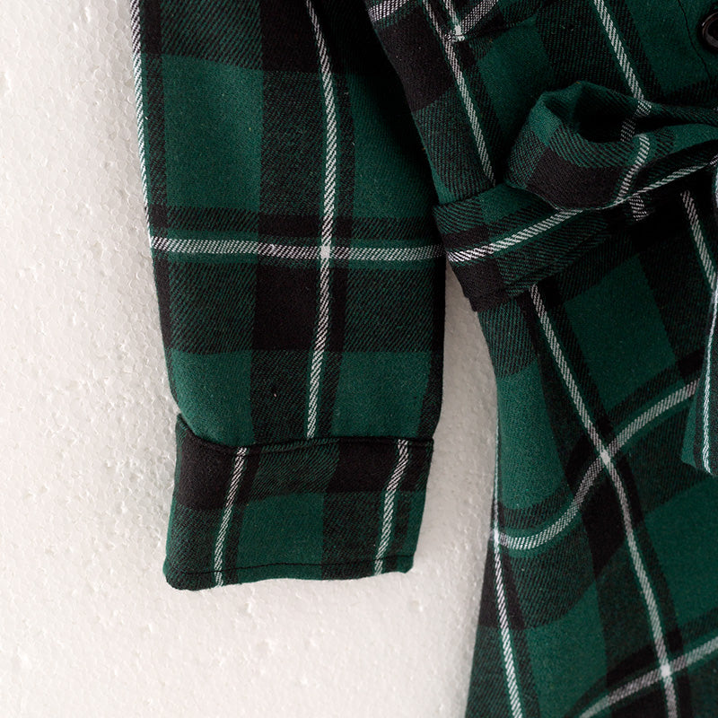 (In Stock L28-5-2)Mommy and Me Green Plaid Shirt Dress
