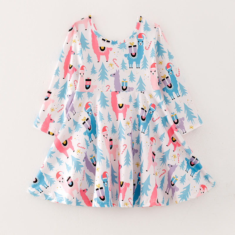 (In Stock L23-01-01)Girls Christmas Print Dress
