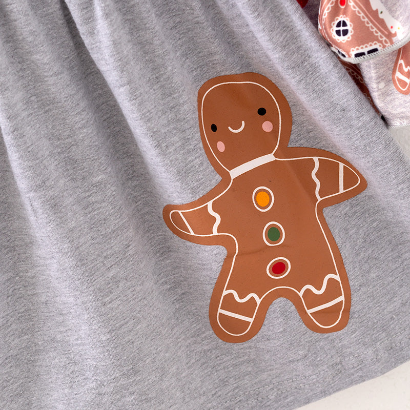 (In Stock L28-05-02)Girls Christmas Gingerbread Man Print Dress