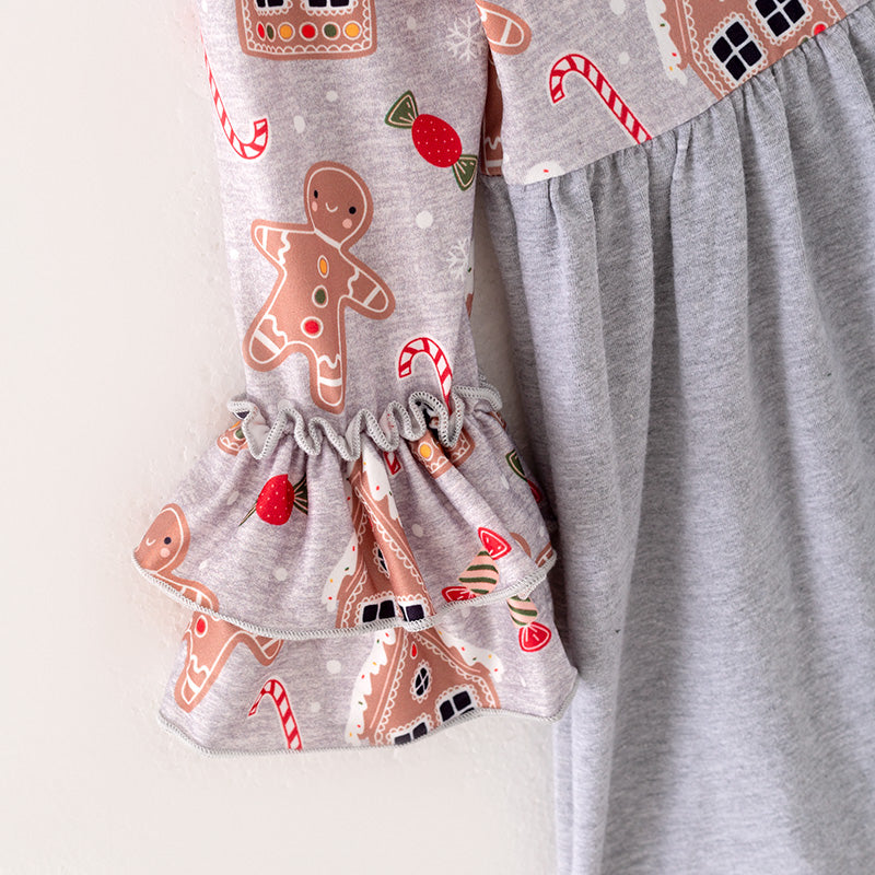 (In Stock L28-05-02)Girls Christmas Gingerbread Man Print Dress