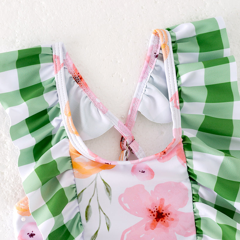 (In Stock)Girls Summer Floral Print Swimsuit