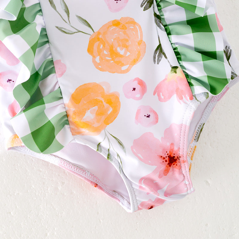 (In Stock)Girls Summer Floral Print Swimsuit