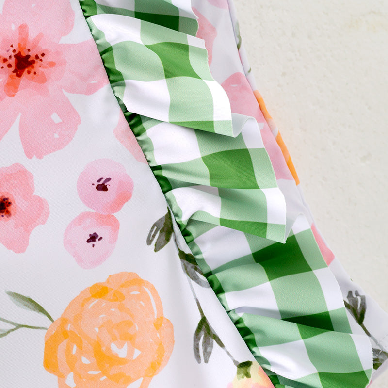 (In Stock)Girls Summer Floral Print Swimsuit