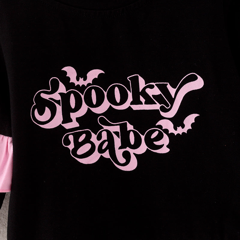 (In Stock Q5-3-1)Girls Halloween Print Tulle Skirt Suit