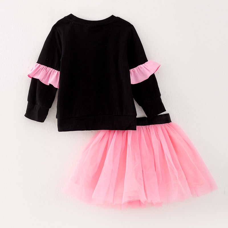 (In Stock Q5-3-1)Girls Halloween Print Tulle Skirt Suit