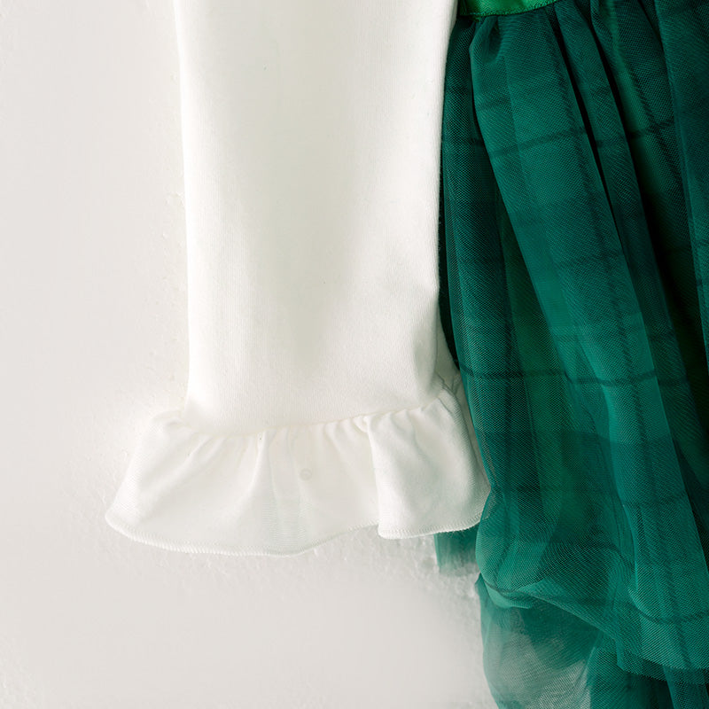 (In Stock A4-6-2)Girls Christmas JOY Print Tulle Dress