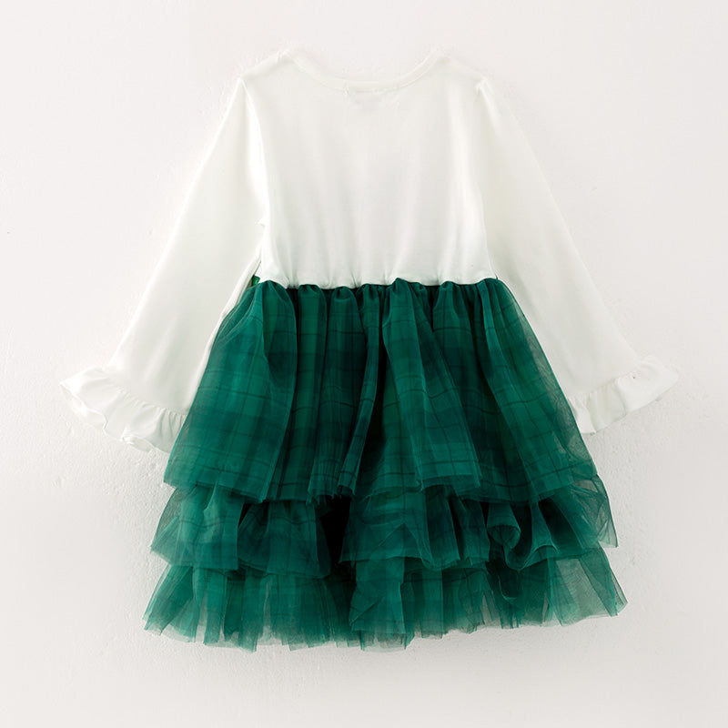 (In Stock A4-6-2)Girls Christmas JOY Print Tulle Dress