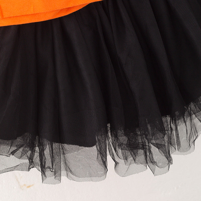 (In Stock Q4-6-2)Girls Halloween Print Tulle Skirt Suit