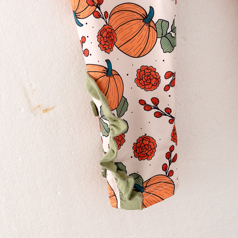 (In Stock E38-4-3)Girls Halloween and Thanksgiving Print Outfit Set