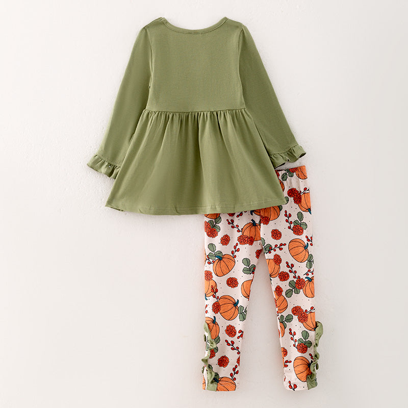 (In Stock E38-4-3)Girls Halloween and Thanksgiving Print Outfit Set